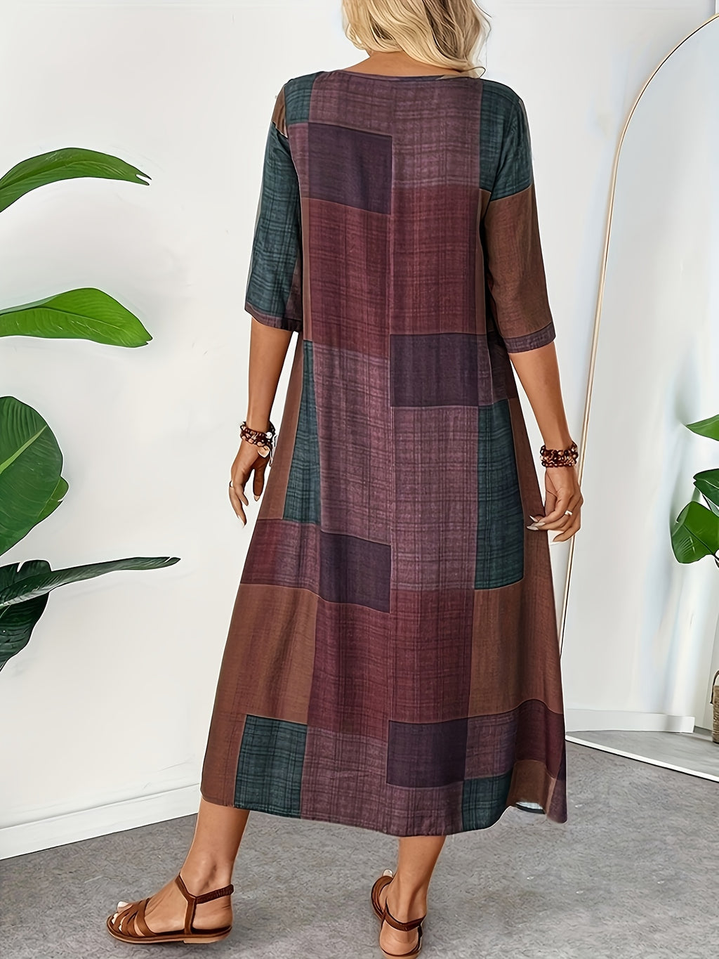 Women's Vintage Geometric Print Maxi Dress