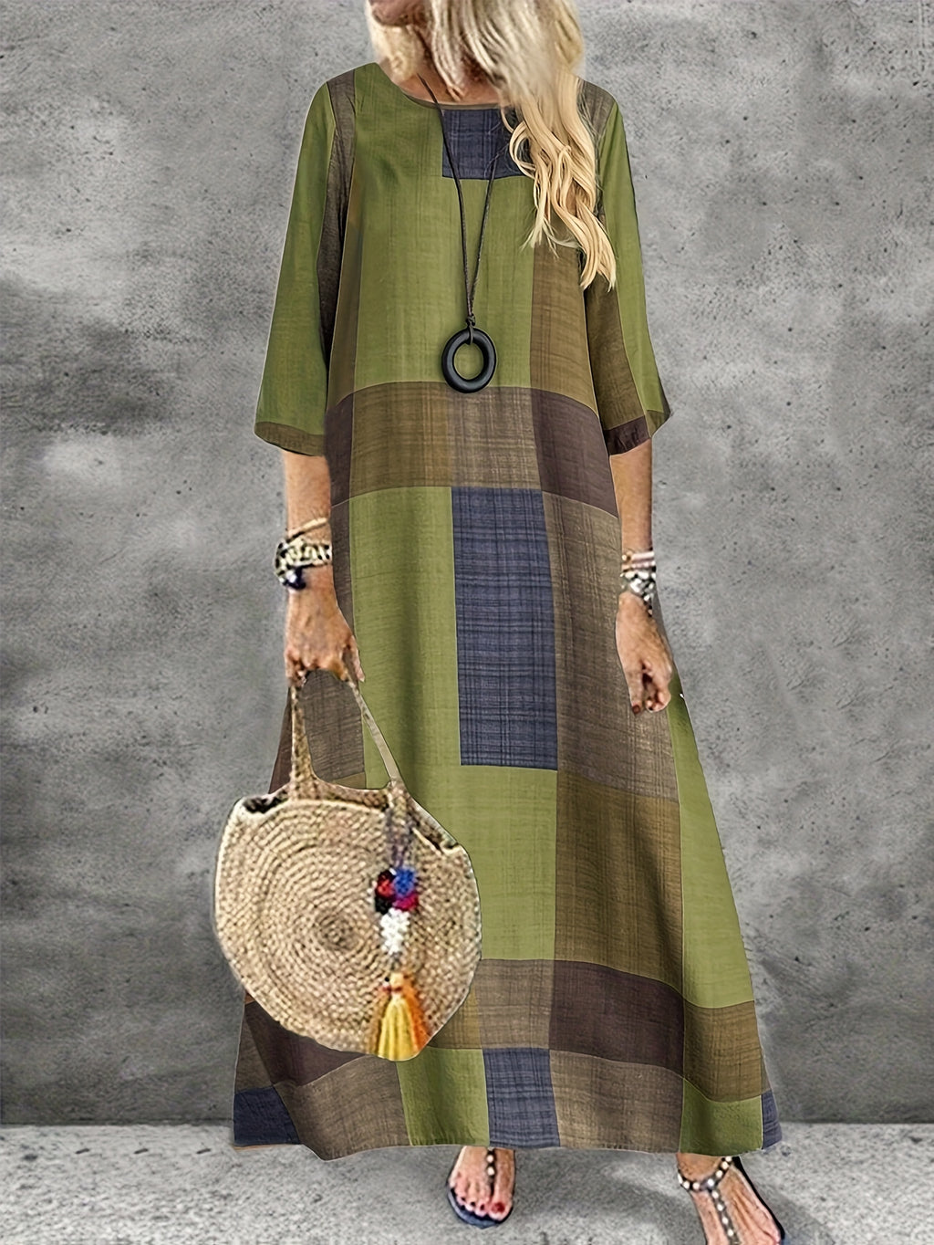 Women's Vintage Geometric Print Maxi Dress