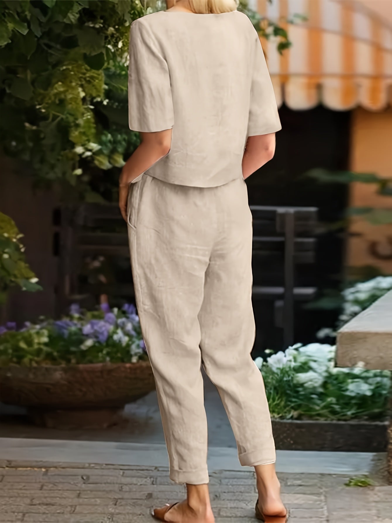 Women's Casual Two-Piece Outfit – Short Sleeve Top & Wide Leg Pants Set