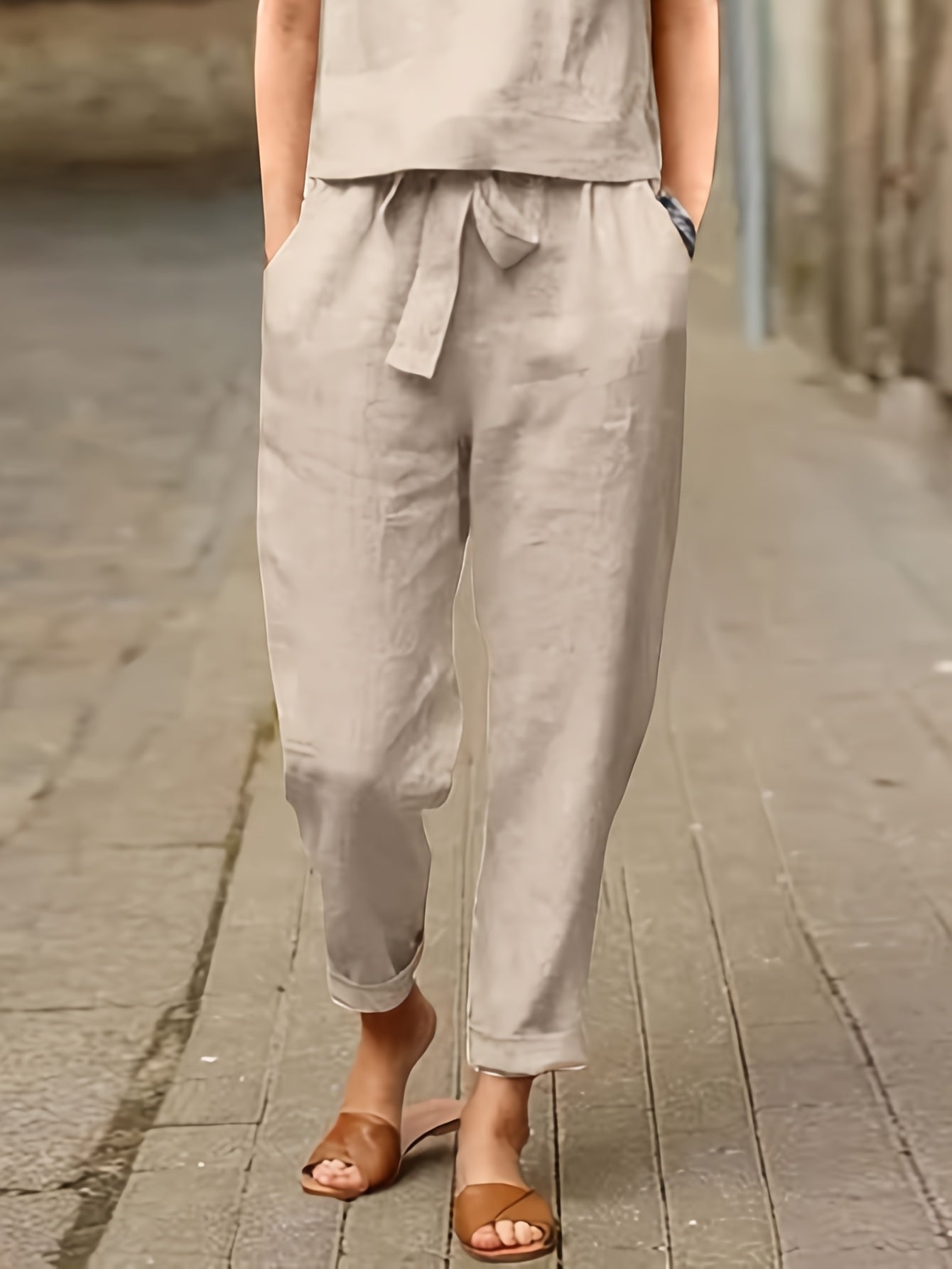 Women's Casual Two-Piece Outfit – Short Sleeve Top & Wide Leg Pants Set