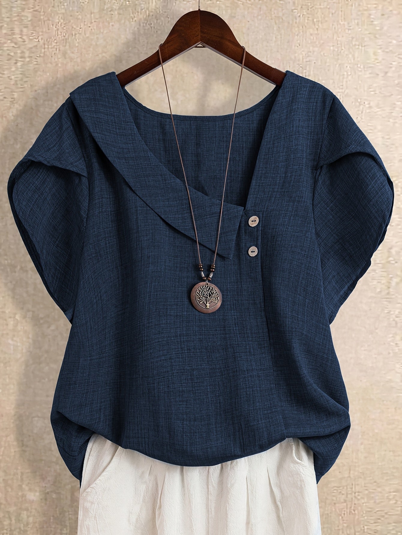 Women's Elegant Asymmetrical Neck Short Sleeve Blouse – Casual Loose Fit Top