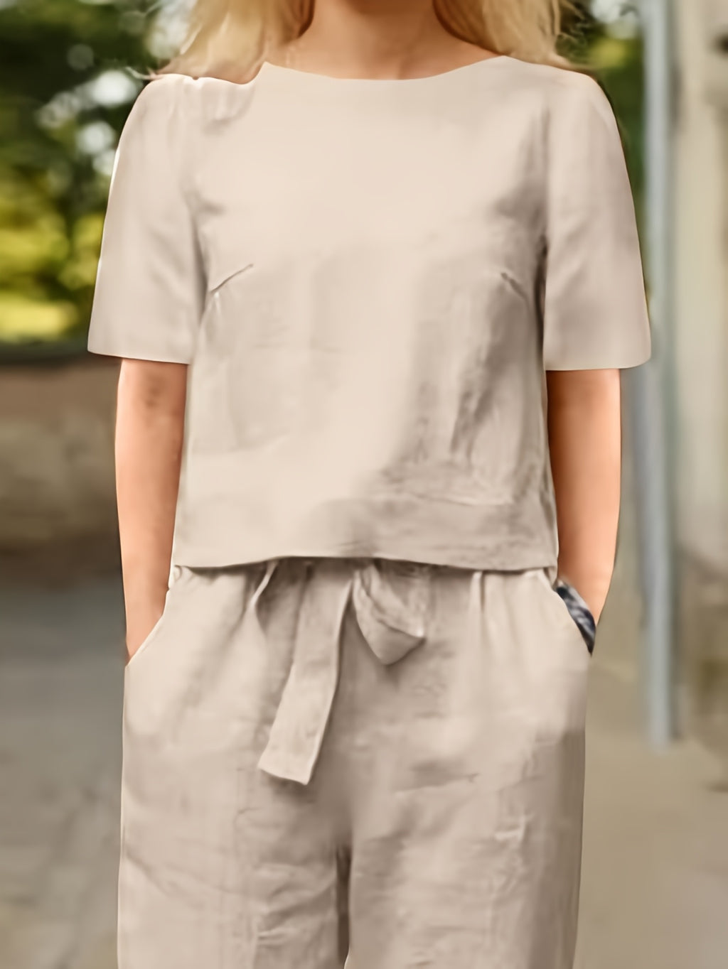 Women's Casual Two-Piece Outfit – Short Sleeve Top & Wide Leg Pants Set