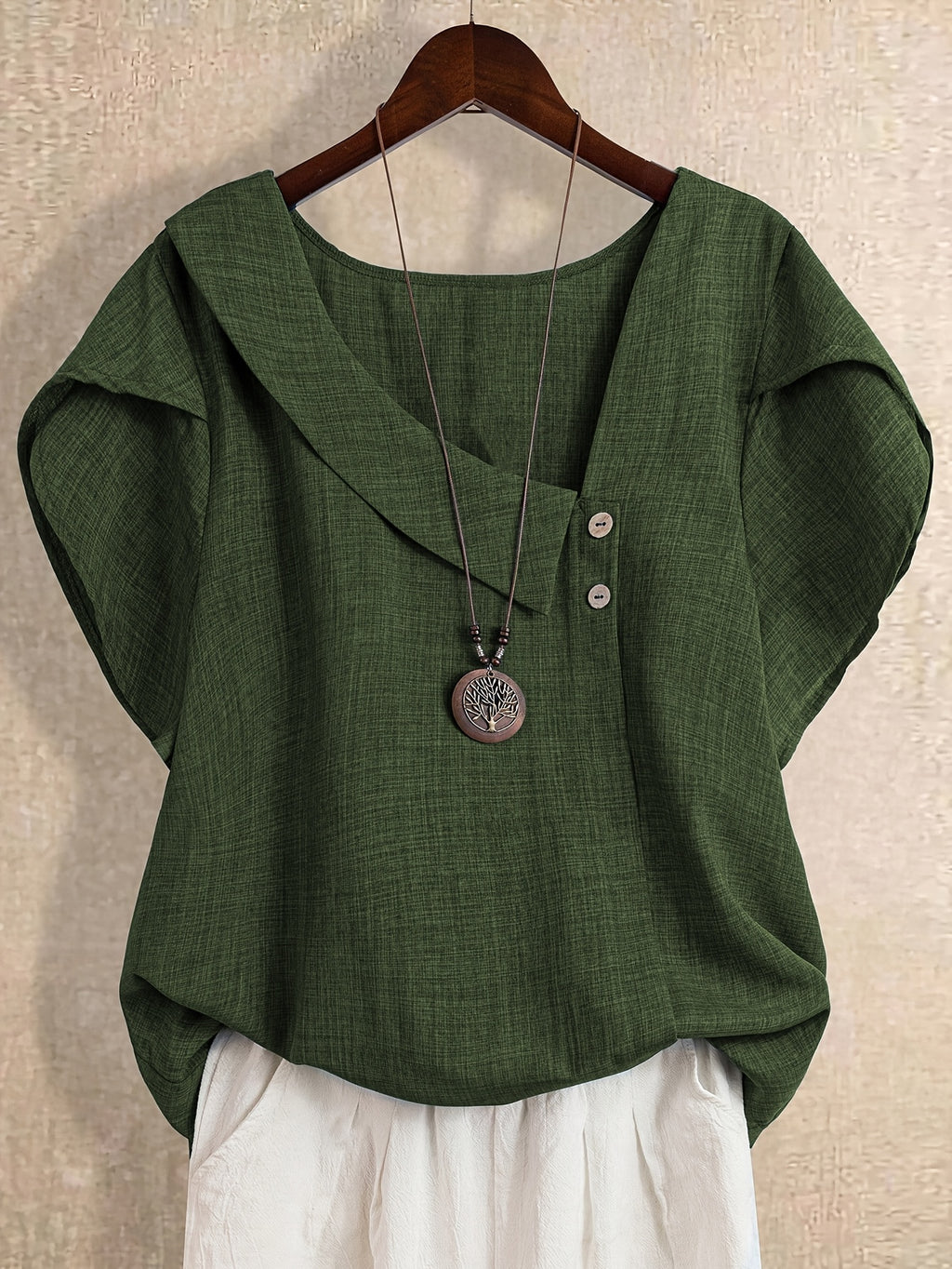 Women's Elegant Asymmetrical Neck Short Sleeve Blouse – Casual Loose Fit Top